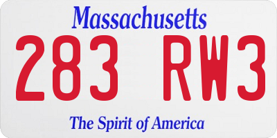 MA license plate 283RW3