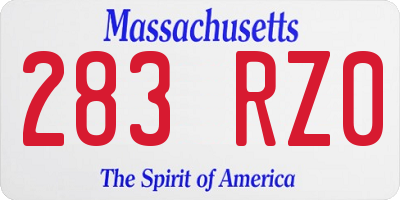 MA license plate 283RZ0