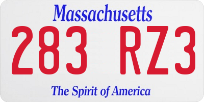 MA license plate 283RZ3