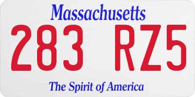 MA license plate 283RZ5