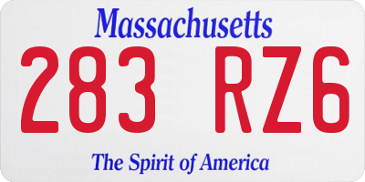 MA license plate 283RZ6