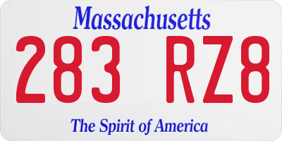 MA license plate 283RZ8