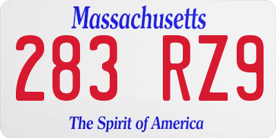 MA license plate 283RZ9