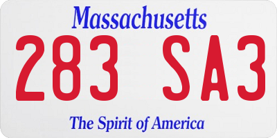 MA license plate 283SA3