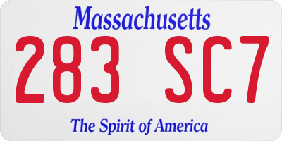 MA license plate 283SC7