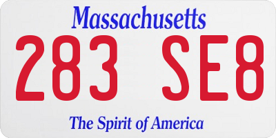 MA license plate 283SE8