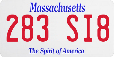 MA license plate 283SI8