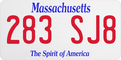 MA license plate 283SJ8