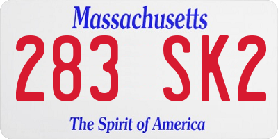 MA license plate 283SK2