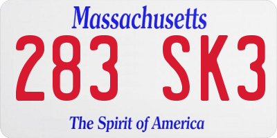 MA license plate 283SK3