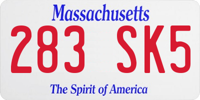 MA license plate 283SK5
