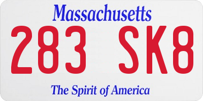 MA license plate 283SK8