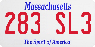 MA license plate 283SL3