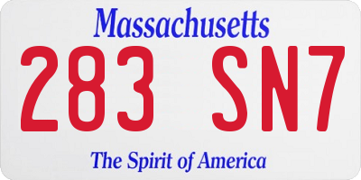 MA license plate 283SN7