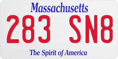 MA license plate 283SN8