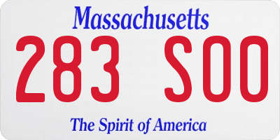 MA license plate 283SO0