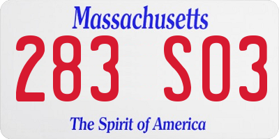 MA license plate 283SO3