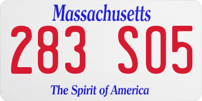 MA license plate 283SO5