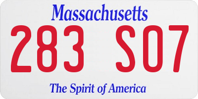 MA license plate 283SO7