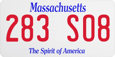 MA license plate 283SO8