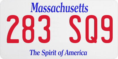 MA license plate 283SQ9