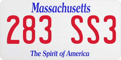 MA license plate 283SS3