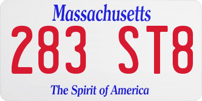 MA license plate 283ST8