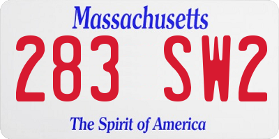 MA license plate 283SW2