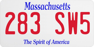 MA license plate 283SW5