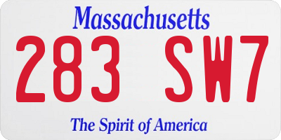 MA license plate 283SW7