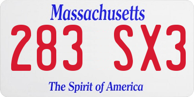 MA license plate 283SX3