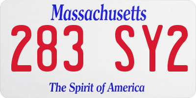 MA license plate 283SY2