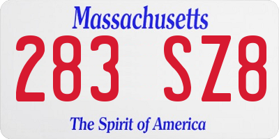 MA license plate 283SZ8