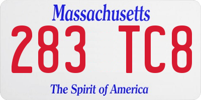 MA license plate 283TC8
