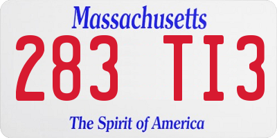MA license plate 283TI3