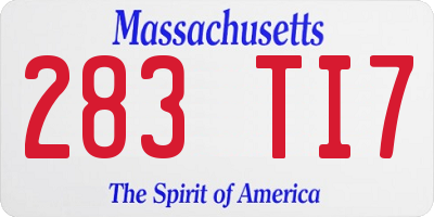 MA license plate 283TI7