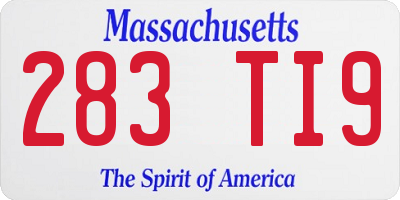 MA license plate 283TI9