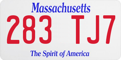 MA license plate 283TJ7