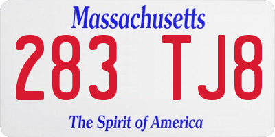 MA license plate 283TJ8