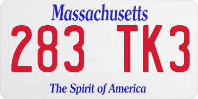 MA license plate 283TK3