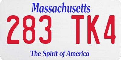 MA license plate 283TK4