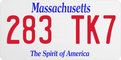 MA license plate 283TK7