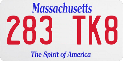 MA license plate 283TK8