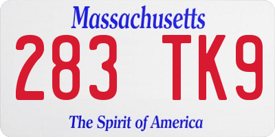 MA license plate 283TK9