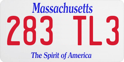 MA license plate 283TL3