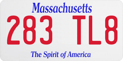 MA license plate 283TL8