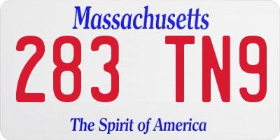 MA license plate 283TN9