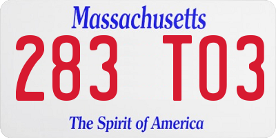 MA license plate 283TO3