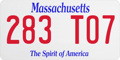 MA license plate 283TO7