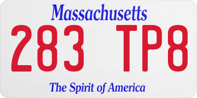 MA license plate 283TP8
